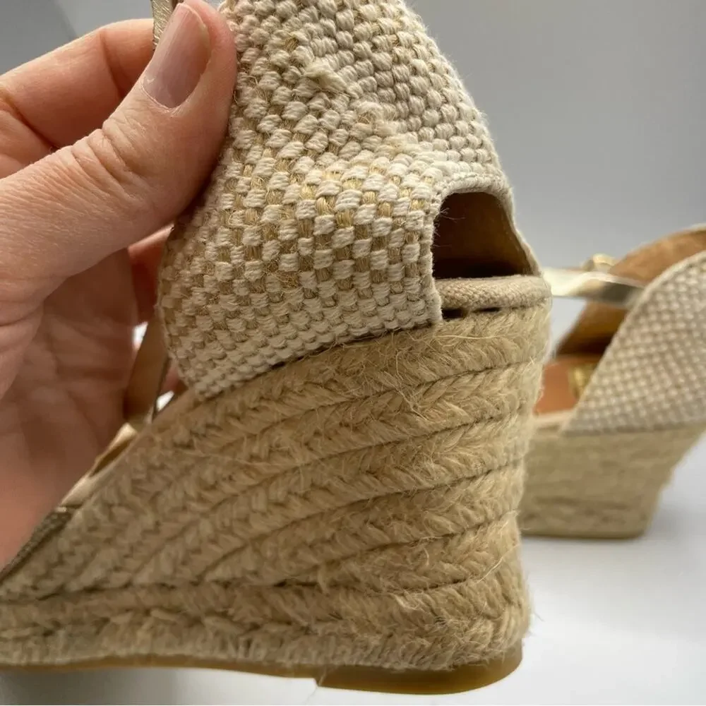 Kanna Gold Platform Espadrille Wedges Sandals Womens 11 Beachy Resort Vacation